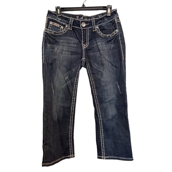 LA Idol USA Womens Embellished capri Jeans Size 9 Mid Rise Rhinestone Pockets Co - Picture 2 of 9